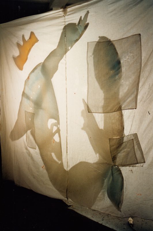 house of shades2, 1998. paperfigures, fabric - 400x400cm