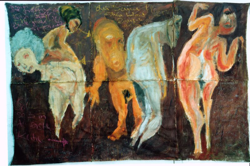 nudes, 1997. egg tempera on burlap - 200x300cm